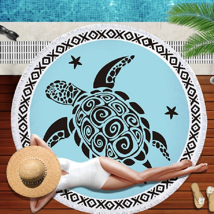 Animal Pattern Round Superfine Fiber Beach Towel with Tassel, Size:150 x 150cm(Blue Turtle)-garmade.com