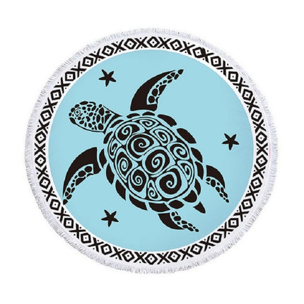 Animal Pattern Round Superfine Fiber Beach Towel with Tassel, Size:150 x 150cm(Blue Turtle)-garmade.com