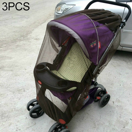3 PCS 150cm Baby Pushchair Mosquito Insect Shield Net Safe Infants Protection Mesh Stroller Accessories Mosquito Net(coffee)-garmade.com
