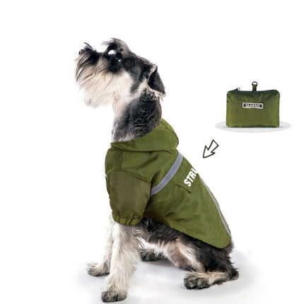 Foldable Reflective Stripe Hooded Pet Raincoat Dog Waterproof Clothing, Size:M(Dark Green)-garmade.com