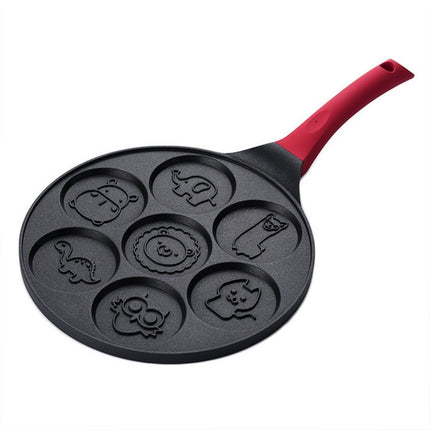 Seven-hole Breakfast Pan Multifunctional Flat Bottom Frying Pan Non-stick Egg Dumpling Pan(Black Animal Pattern)-garmade.com