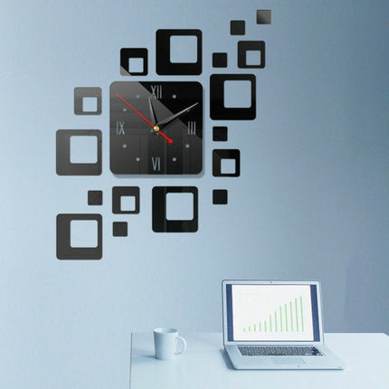 Home Mirror Surface Sticker Home Office Decorative Mirrors 3D Stereo Clock Acrylic Mirror Clock Block Combination Clock(Black)-garmade.com