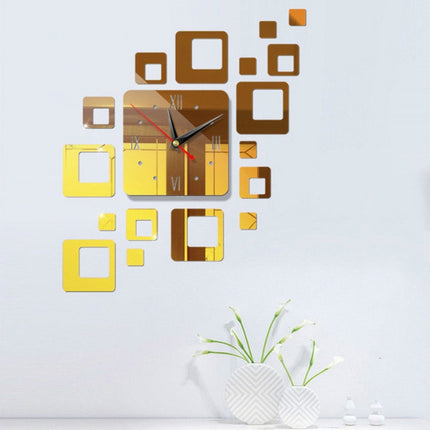 Home Mirror Surface Sticker Home Office Decorative Mirrors 3D Stereo Clock Acrylic Mirror Clock Block Combination Clock(Mirror Deep Gold)-garmade.com