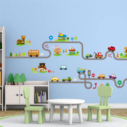 Cartoon Track Car Children Bedroom Wall Stickers Decorative Green Wall Stickers(ZY083)-garmade.com
