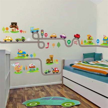 Cartoon Track Car Children Bedroom Wall Stickers Decorative Green Wall Stickers(ZY083)-garmade.com