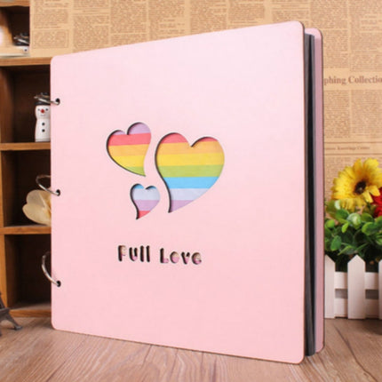 Wooden Cover Baby Growth Commemorative Album Creative Manual Paste Album Book(Pink Full Love)-garmade.com