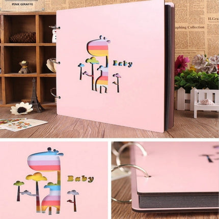 Wooden Cover Baby Growth Commemorative Album Creative Manual Paste Album Book(Pink Giraffe)-garmade.com