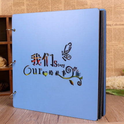 Wooden Cover Baby Growth Commemorative Album Creative Manual Paste Album Book(Blue Our Story)-garmade.com