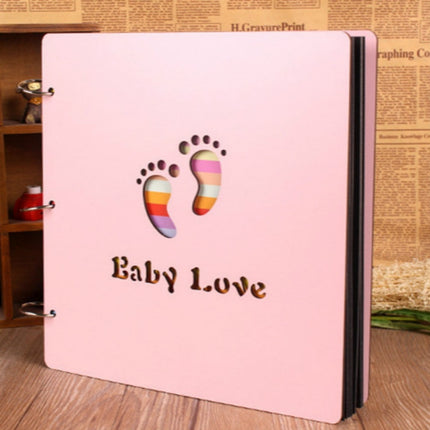 Wooden Cover Baby Growth Commemorative Album Creative Manual Paste Album Book(Pink Little Feet)-garmade.com