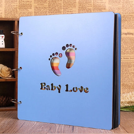 Wooden Cover Baby Growth Commemorative Album Creative Manual Paste Album Book(Little Blue Feet)-garmade.com