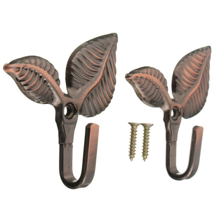 2 PCS Iron Leaf Shaped Curtain Tie Wall Hooks Home Decor(Green Patina)-garmade.com