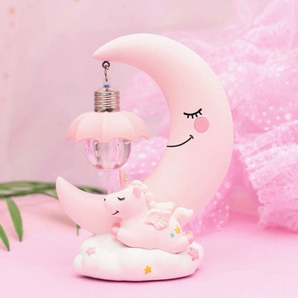 Moon Resin Cartoon Romantic Bedroom Decor Night Lamp Baby Kids Birthday Xmas Gift(Pink)-garmade.com