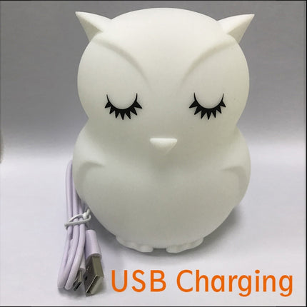 Cute owl cartoon colorful LED Lamp creative silicone night light childrens toy lamp bedroom decoration USB charging light-garmade.com