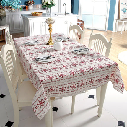 Linen Cotton Tablecloth Red Snowflakes Pattern Table Cloth Wedding Banquet Washable Table Cover Textiles, Size:90x90cm(Big Snowflake)-garmade.com