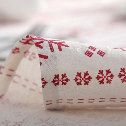 Linen Cotton Tablecloth Red Snowflakes Pattern Table Cloth Wedding Banquet Washable Table Cover Textiles, Size:90x90cm(Big Snowflake)-garmade.com