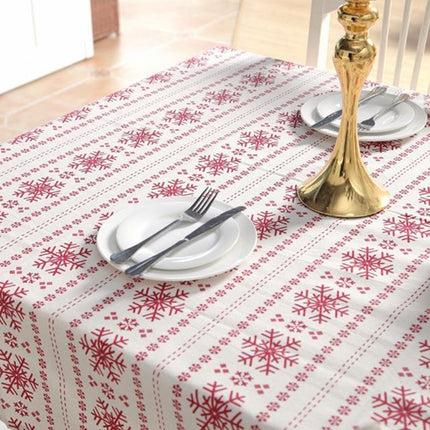 Linen Cotton Tablecloth Red Snowflakes Pattern Table Cloth Wedding Banquet Washable Table Cover Textiles, Size:140x140cm(Big Snowflake)-garmade.com
