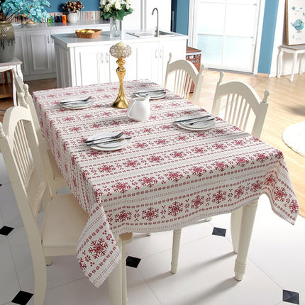 Linen Cotton Tablecloth Red Snowflakes Pattern Table Cloth Wedding Banquet Washable Table Cover Textiles, Size:140x220cm(Big Snowflake)-garmade.com