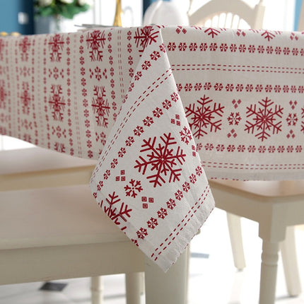 Linen Cotton Tablecloth Red Snowflakes Pattern Table Cloth Wedding Banquet Washable Table Cover Textiles, Size:140x160cm(Big Snowflake)-garmade.com