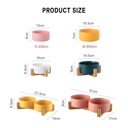 13cm/400ml Cat Bowl Dog Pot Pet Ceramic Bowl, Style:2 PCS Bowls(Yellow)-garmade.com