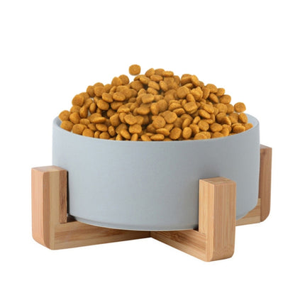 13cm/400ml Cat Bowl Dog Pot Pet Ceramic Bowl, Style:Single Bowl With Wooden Stand(Gray)-garmade.com