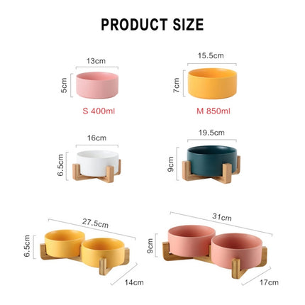 15.5cm/850ml Cat Bowl Dog Pot Pet Ceramic Bowl, Style:Single Bowl With Wooden Stand(Yellow)-garmade.com