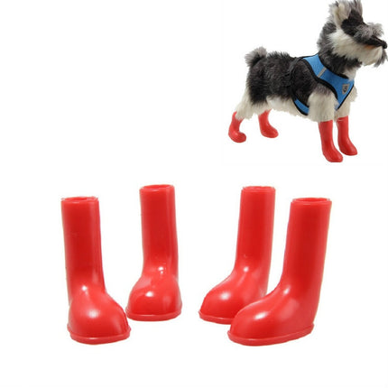 4 PCS/Set Pet Rain Boots Waterproof Non-slip Dog Shoes, Size:M(Red)-garmade.com