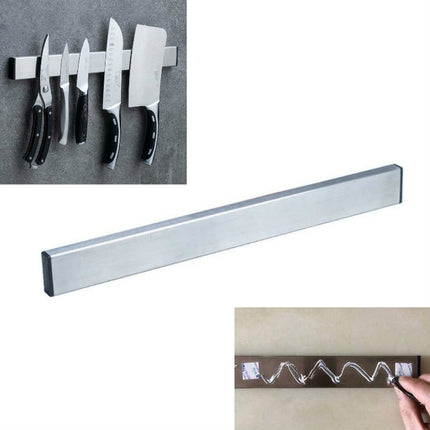 Stainless Steel Knife Holder Kitchen Rack Magnetic Suction Knife Holder, Length:40cm, Style:Free Nail Glue(Silver)-garmade.com