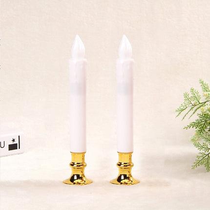 2 PCS Artificial Long Candle Light Plastic Electronic Candle(White Shell Yellow Light)-garmade.com