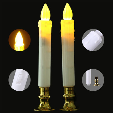 2 PCS Artificial Long Candle Light Plastic Electronic Candle(White Shell Yellow Light)-garmade.com