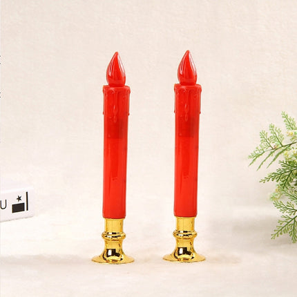2 PCS Artificial Long Candle Light Plastic Electronic Candle(Red Shell Red Light)-garmade.com