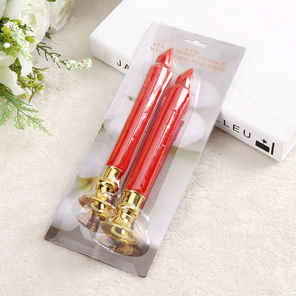 2 PCS Artificial Long Candle Light Plastic Electronic Candle(Red Shell Red Light)-garmade.com