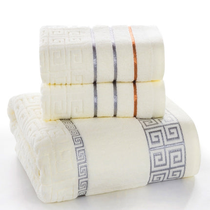 3 PCS Plaid Cotton Towel Bath Set(Milky)-garmade.com