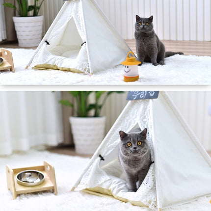 Removable and Washable Canvas Fabric Pet Nest Pet Tent, Size:50x50x60 cm, Style:Spiked Lace (without Pad)-garmade.com