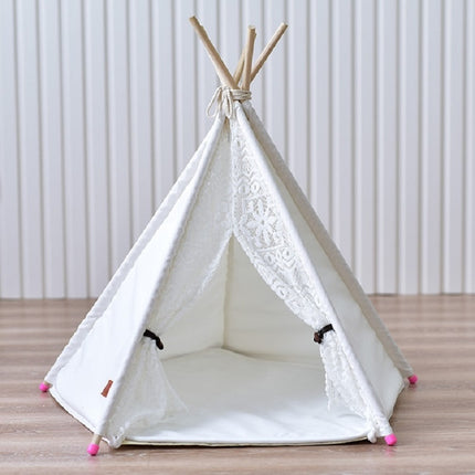 Removable and Washable Canvas Fabric Pet Nest Pet Tent, Size:60x60x70cm, Style:Spiked Lace (without Pad)-garmade.com