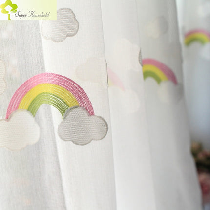 Rainbow Clouds Embroidered Tulle Children Curtains for Kids Bedroom Window Treatments Kitchen Curtains for Living Room, Size:2.5Mx2.7M / Piece Hook Type-garmade.com