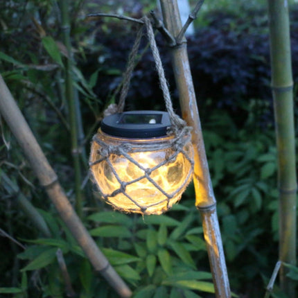 Outdoor Solar Hanging Light LED Hemp Glass Chandelier Solar Garden Light-garmade.com