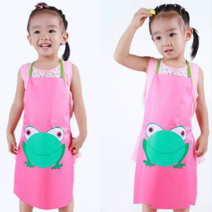 Children Cartoon Frog Pattern Apron Drawing Sleeves Painting Clothes, Color:Pink Small-garmade.com