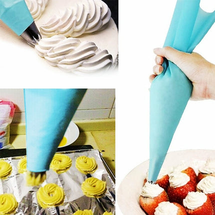 4 in 1 Silicone Icing Piping Cream Pastry Bag Nozzle DIY Cake Decorating Tools Set(EVA Bag Blue 4 Mixed)-garmade.com