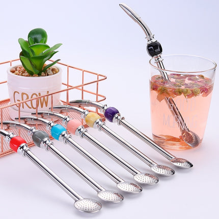 Washable Stainless Steel Straw Spoon Filter Slip Tea Tableware(Pink)-garmade.com