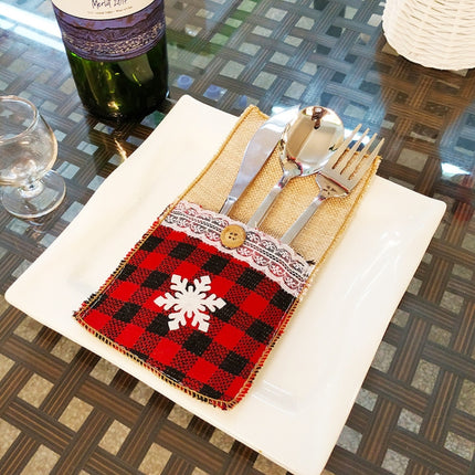 Christmas Knife And Fork Set Christmas Decorations Restaurant Hotel Decoration Checkered, Style: Snowflake-garmade.com