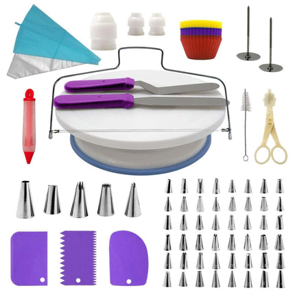 106 in 1 Cake Turntable Set Stainless Steel Decorating Mouth Cake Decorating Baking Tool(Purple)-garmade.com