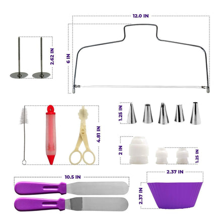 106 in 1 Cake Turntable Set Stainless Steel Decorating Mouth Cake Decorating Baking Tool(Purple)-garmade.com