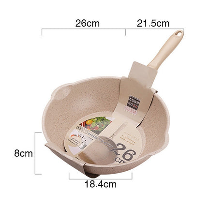 Thick Bottom Maifan Stone Household Small Frying Pan Non Stick Pan Deep Frying Pan, Color:26cm Beige Without Cover-garmade.com