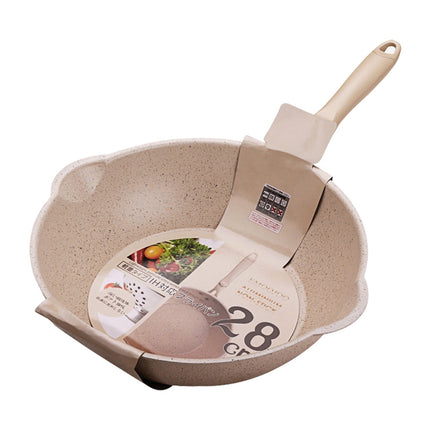 Thick Bottom Maifan Stone Household Small Frying Pan Non Stick Pan Deep Frying Pan, Color:28cm Beige Without Cover-garmade.com