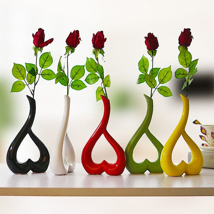Heart Shape Creative Ceramic Flower Vase Home Decor Wedding Festival Office Desktop Decoration(Black)-garmade.com