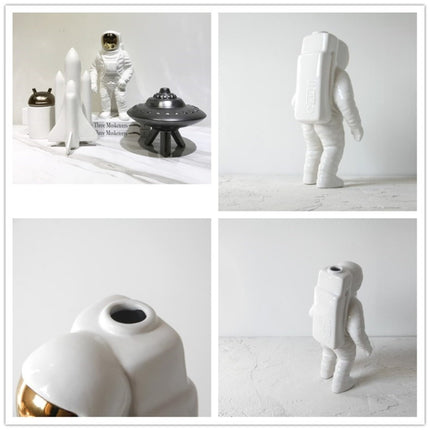 Astronaut Ceramic Model Dried Flowers Ceramic Vase for Tabletop Decor Tool, Shape:Walk(White)-garmade.com