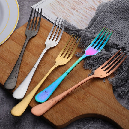 2 PCS Cake Fruit Fork Dinner Salad Tableware Stainless Steel Fork(Gold)-garmade.com