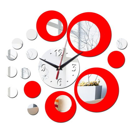 2 PCS 3D Stereo Decorative Clock Acrylic Digital Mirror Wall Sticker Wall Clock(Silver Red)-garmade.com