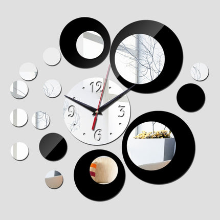 2 PCS 3D Stereo Decorative Clock Acrylic Digital Mirror Wall Sticker Wall Clock(Silver Black)-garmade.com