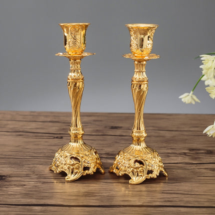 Two PCS/Set Sapphire Single Candle Light Dinner Candle Holder Decoration Wedding Candle Holder, Size:7.6X7.6X18.8cm( Gold)-garmade.com